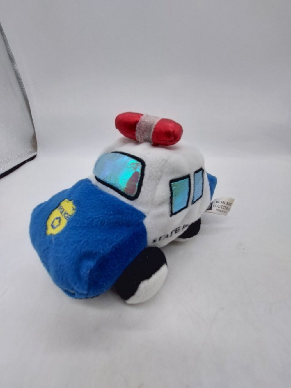 Plush State Police Car Blue White 6" Stuffed Bean Bag